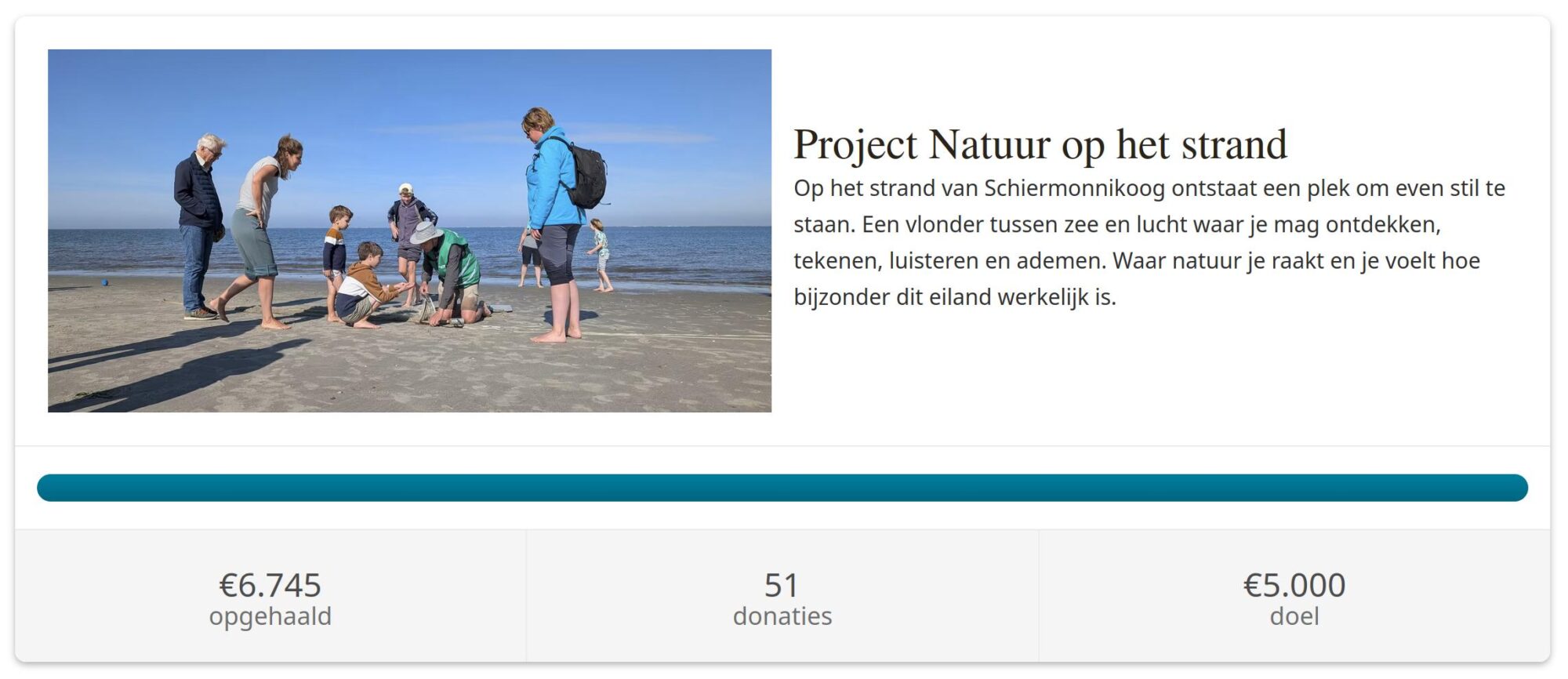 51 donateurs, doelbedrag: € 5.000, opgehaald bedrag: € 6,745
