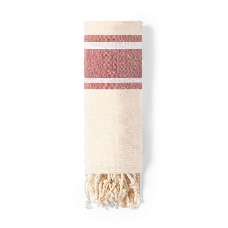 opgerold omslagdoek wit/roze gestreept